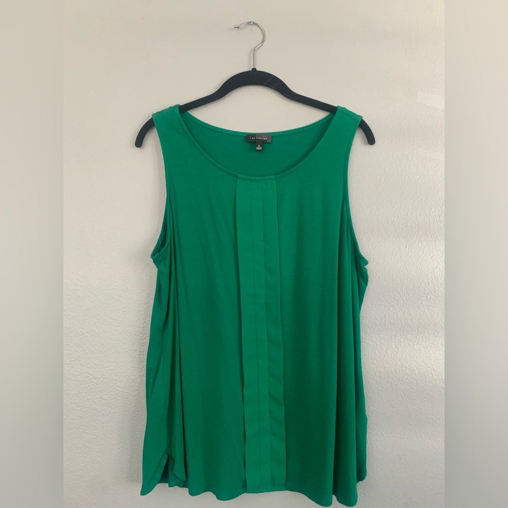 Green sleeveless top with front pleat detail